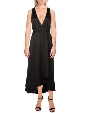 alessia womens v neck layered hem midi dress