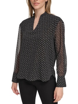 womens logo split neck blouse