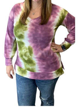 puff sleeve sweater in olive/plum