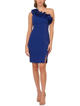womens metallic ruffle midi sheath dress