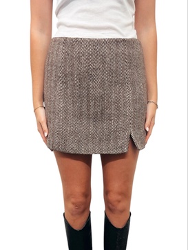 herringbone wool skirt in brown