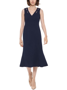 womens v-neck a-line midi dress