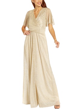 plus womens metallic draped evening dress