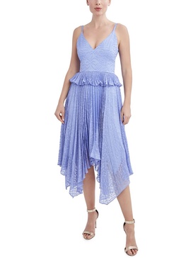 womens pleated midi cocktail and party dress