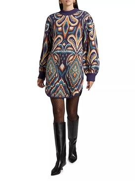 pineapple ikat knit dress in blue
