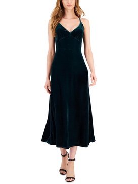 petites womens velour spaghetti straps evening dress