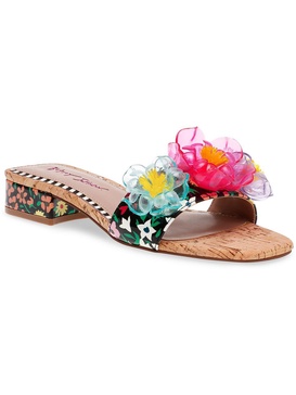 brice womens patent floral print slide sandals