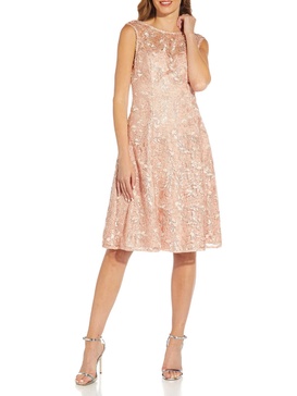 womens sequined midi fit & flare dress