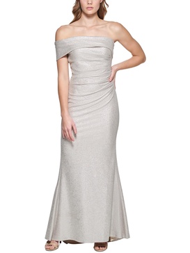 womens metallic one shoulder evening dress