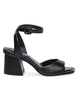 nyack slide women's 11 black leather ankle strap heeled sandal zpo1274