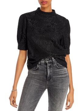womens puff sleeves lace overlay blouse