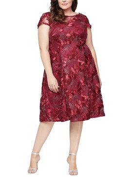 plus womens sequined lace midi dress