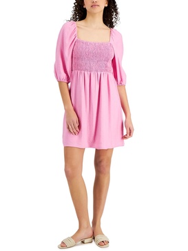 womens smocked square neckline fit & flare dress