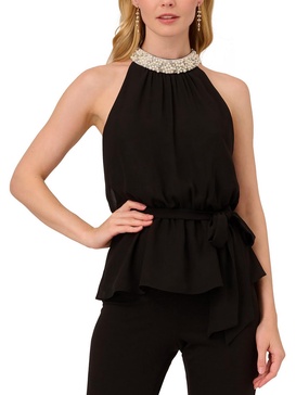 womens jeweled gathered halter top