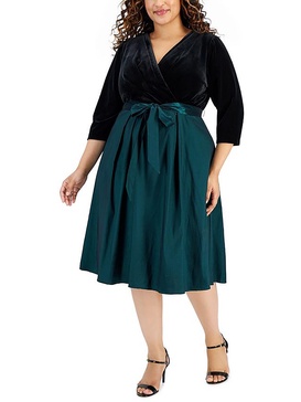 womens surplice mid calf fit & flare dress