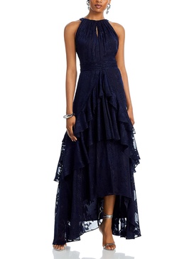 womens ruffled maxi evening dress