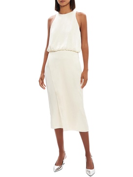womens layered faux wrap midi dress