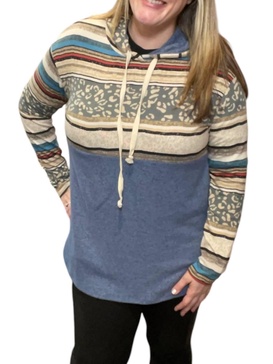 denim animal print hoodie in blue