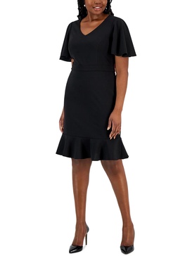 womens knit flutter sleeves sheath dress