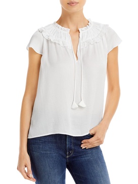 womens split neck ruffled blouse