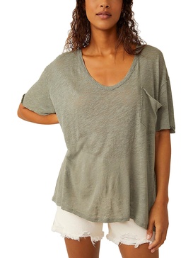 womens linen blend open neck pullover top