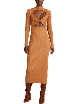 womens mock neck twist front midi dress