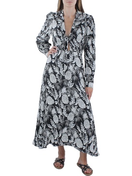 womens tie front linen blend maxi dress
