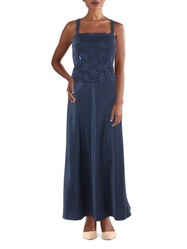 petites womens lace sleeveless evening dress