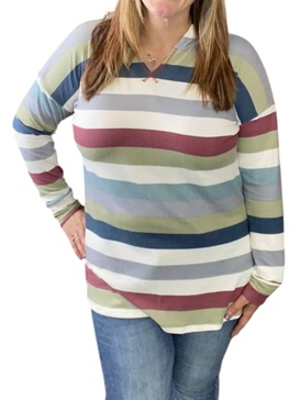 stripe hoodie in olive multi