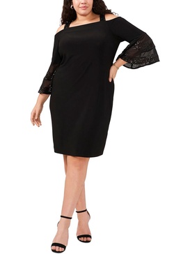 plus womens sequined above knee cocktail and party dress