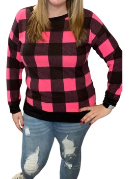 fleece sweater in pink/black
