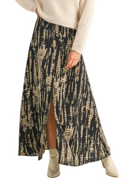 multi pattern long skirt in black/tan
