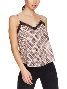 womens glen plaid lace trim camisole top