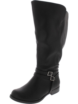 bay plus womens faux leather wide calf mid-calf boots