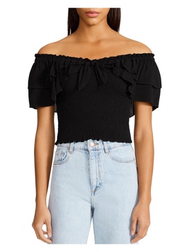 did i flutter womens smocked ruffled pullover top