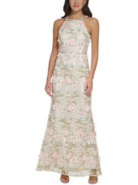 womens halter embroidered evening dress