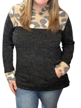leopard hoodie in camel/black