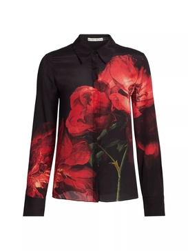 brady slim button down shirt, peony petals bright ruby