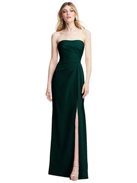 strapless pleated faux wrap trumpet gown with front slit