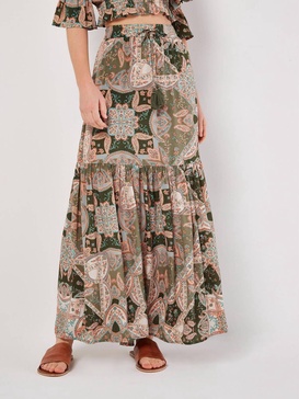 boho paisley tiered skirt in multi