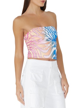 womens zebra print ruched sides strapless top