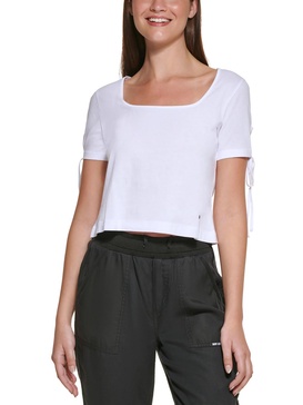 womens cropped tied-sleeve t-shirt