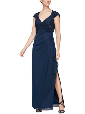 womens lace bodice long evening dress
