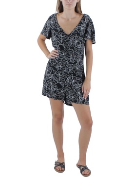 womens button front short sleeve romper