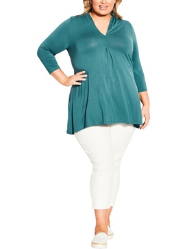 plus womens v neck three quarter sleeve tunic top