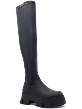 grandmode  womens faux leather pull on over-the-knee boots