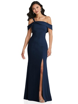 one-shoulder draped cuff maxi dress with front slit
