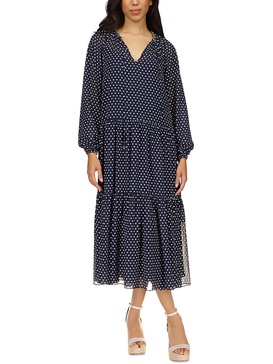 womens chiffon polka dot midi dress