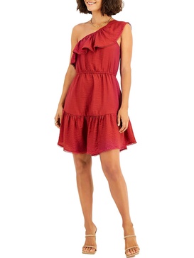 womens one shoulder ruffled mini dress