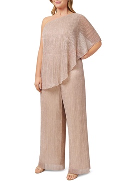 plus womens metallic one shoulder jumpsuit